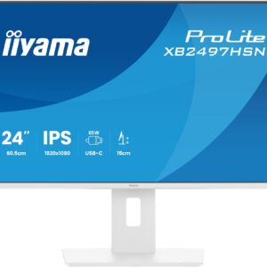 iiyama ProLite XB2497HSN-W1, 23,8″ FHD IPS, 100Hz, USB-C Dock 65W, RJ45, DisplayPort-Out, höhenverstellbar, Weiß
