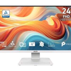 MSI PRO MP241WDE E14V, 23.8″, 144 Hz, 1 ms MPRT, 4 ms GtG, 250 cd/m2, FreeSync, HDMI 2.0, DisplayPort 1.2a, White