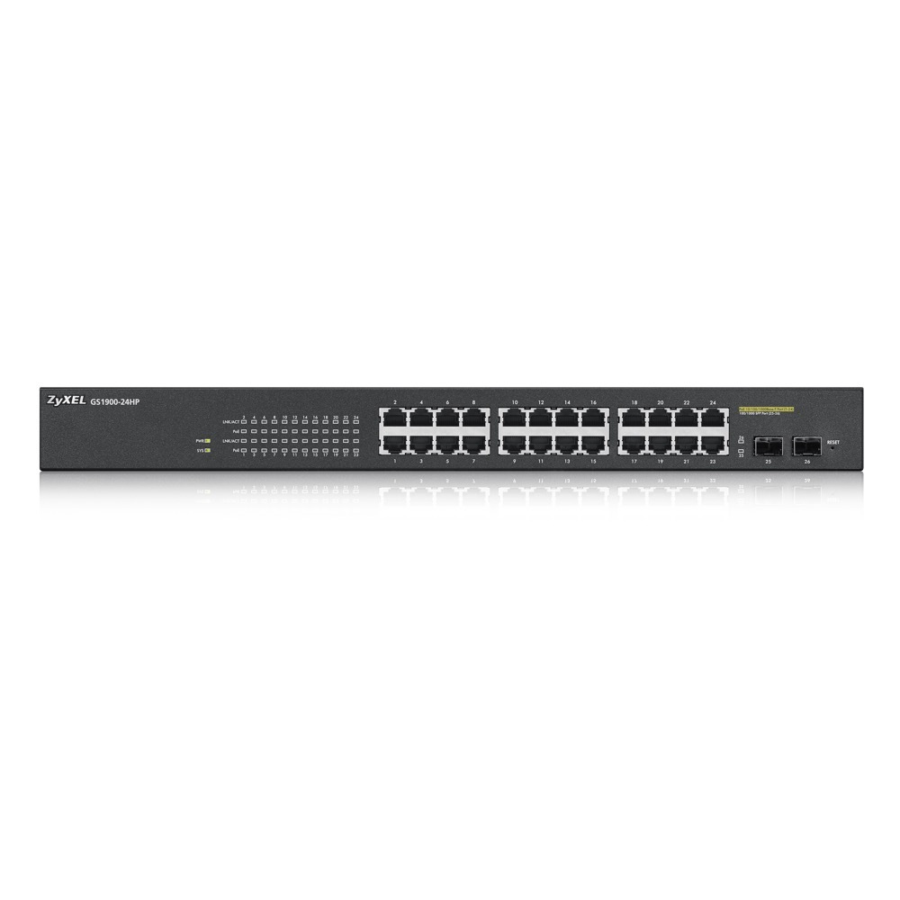 Zyxel GS1900-24HP V2 Smart Managed Switch 24x Gigabit Ethernet (24x PoE+ max. 170 Watts), 2x SFP, Layer 2, Rackmount