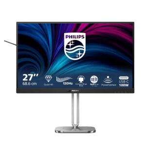 Philips 27B2U4601, 27″ IPS, QHD, 120 Hz, 4 ms, USB-C bis 100 W, RJ45 1GbE, 3x USB-A, HDMI 2.0, DP 1.4, DP-Out