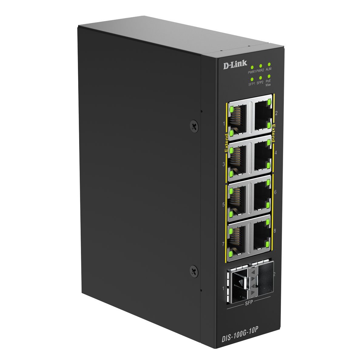 D-Link DIS-100G-10P Unmanaged Switch 8x Gigabit Ethernet (PoE+, max. 240W), 2x 1G SFP, DIN rail assembly, IP30