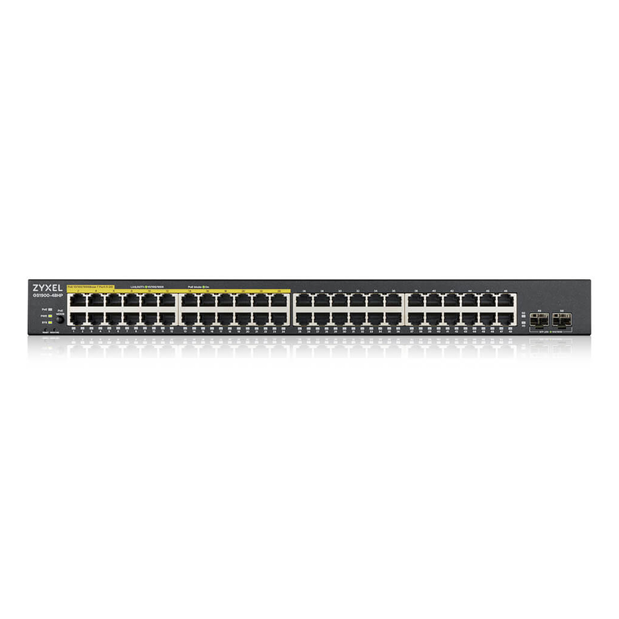 Zyxel GS1900-48HP V2 Smart Managed Switch 48x Gigabit Ethernet (24x PoE+ max. 170 Watt), 2x SFP, Layer 2, Rackmount