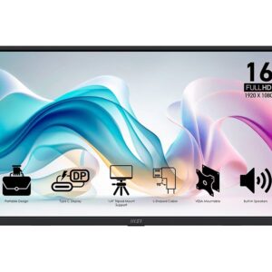 MSI PRO MP165DE E6, 15,6″ FHD IPS, 60Hz, 4ms, Adaptive-Sync, 2x USB-C DP Alt Mode, HDMI 2.0b, Lautsprecher